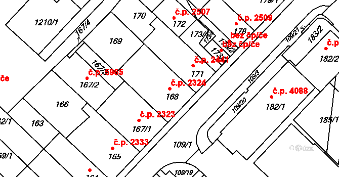 Chomutov 2324 na parcele st. 168 v KÚ Chomutov II, Katastrální mapa