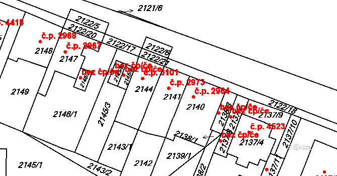 Chomutov 2973 na parcele st. 2141 v KÚ Chomutov II, Katastrální mapa
