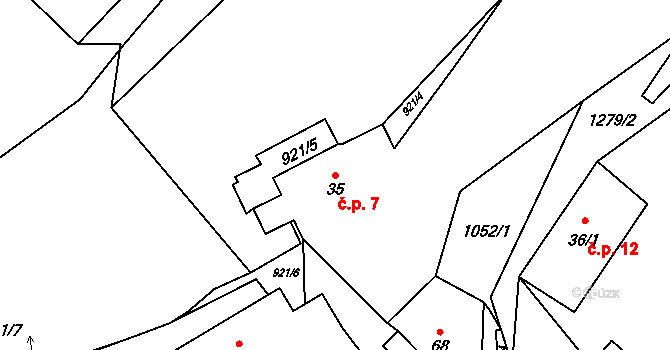 Vinařice 7, Jirkov na parcele st. 35 v KÚ Jindřišská, Katastrální mapa