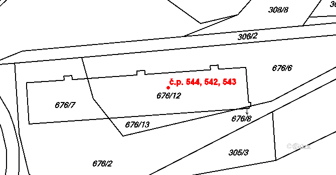 Liberec XI-Růžodol I 542,543,544, Liberec na parcele st. 676/7 v KÚ Růžodol I, Katastrální mapa