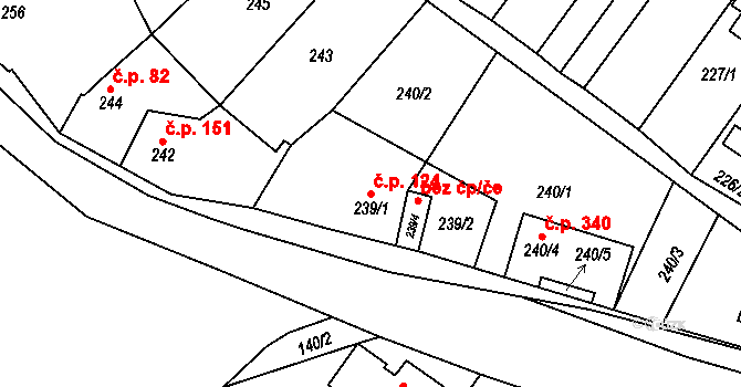 Rozdrojovice 124 na parcele st. 239/1 v KÚ Rozdrojovice, Katastrální mapa