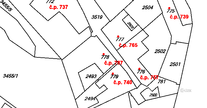 Rosice 767 na parcele st. 778 v KÚ Rosice u Brna, Katastrální mapa
