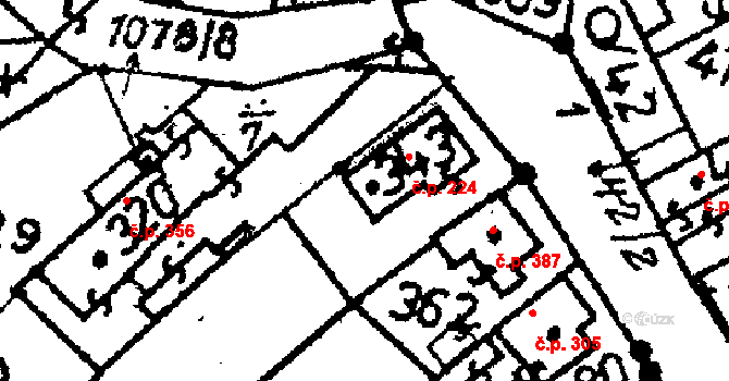 Žiželice 224 na parcele st. 343 v KÚ Žiželice nad Cidlinou, Katastrální mapa