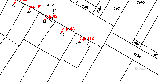 Žešov 112, Prostějov na parcele st. 137 v KÚ Žešov, Katastrální mapa