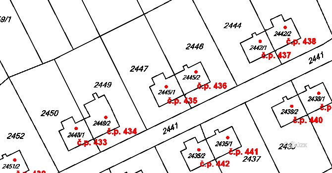 Prostřední Suchá 435, Havířov na parcele st. 2445/1 v KÚ Prostřední Suchá, Katastrální mapa