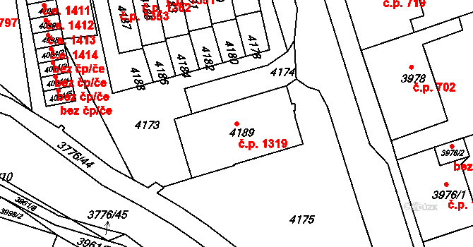 Jirkov 1319 na parcele st. 4189 v KÚ Jirkov, Katastrální mapa