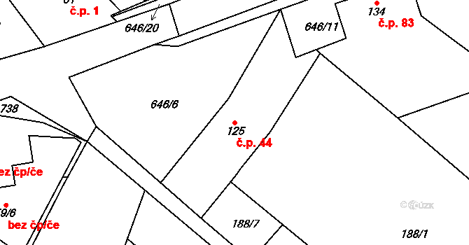 Březovice 44 na parcele st. 125 v KÚ Březovice pod Bezdězem, Katastrální mapa