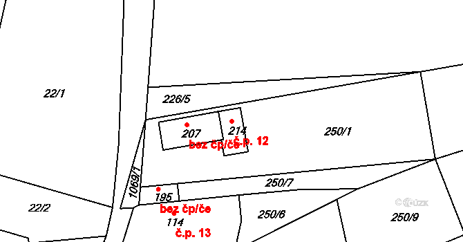 Masákova Lhota 12, Zdíkov na parcele st. 214 v KÚ Masákova Lhota, Katastrální mapa