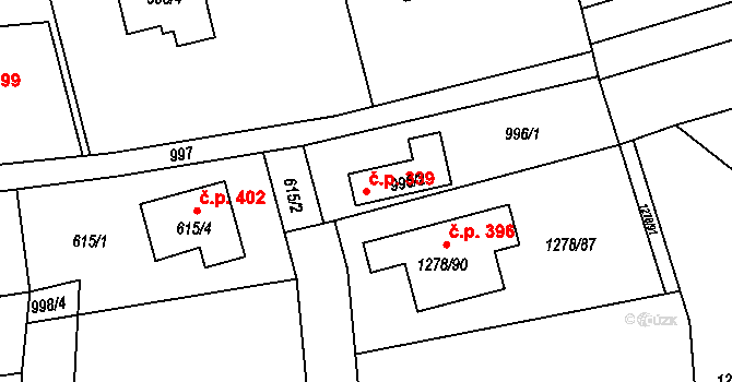 Hvozdná 339 na parcele st. 996/2 v KÚ Hvozdná, Katastrální mapa