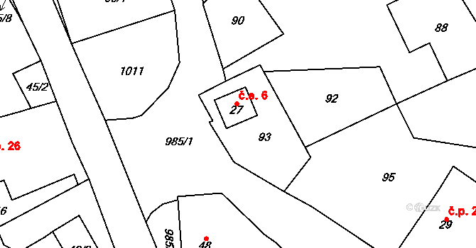 Kundratice 6, Rozsochy na parcele st. 27 v KÚ Kundratice u Rozsoch, Katastrální mapa