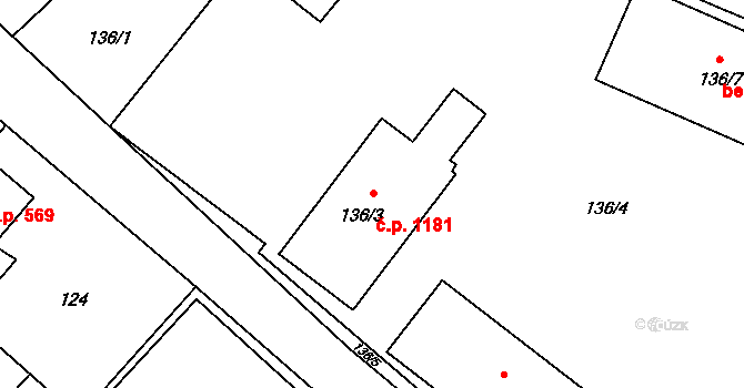 Poruba 1181, Orlová na parcele st. 136/3 v KÚ Poruba u Orlové, Katastrální mapa