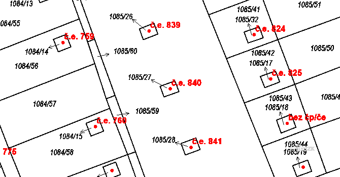 Štětí 840 na parcele st. 1085/27 v KÚ Štětí I, Katastrální mapa