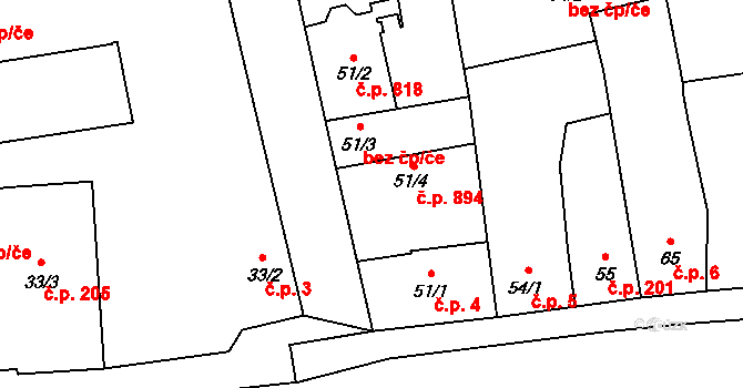 Lišov 894 na parcele st. 51/4 v KÚ Lišov, Katastrální mapa