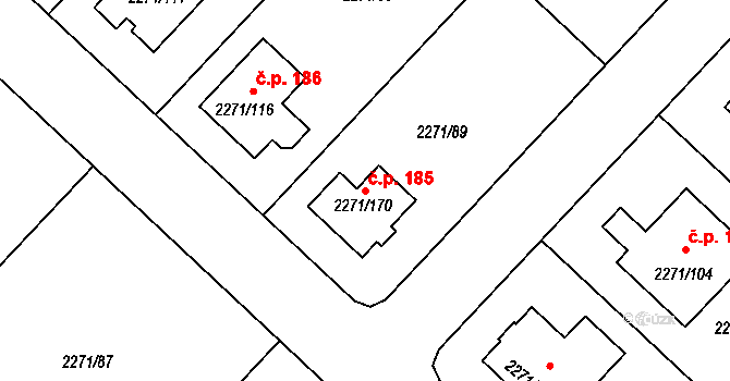 Dačice IV 185, Dačice na parcele st. 2271/170 v KÚ Dačice, Katastrální mapa