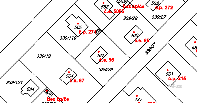 Vyžlovka 96 na parcele st. 461 v KÚ Vyžlovka, Katastrální mapa