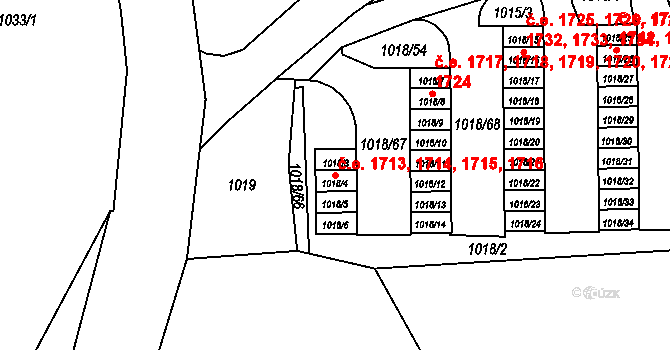 Lesná 1713,1714,1715,1716, Brno na parcele st. 1018/3 v KÚ Lesná, Katastrální mapa