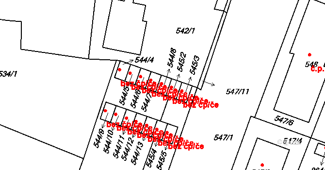 Lipůvka 45 na parcele st. 544/8 v KÚ Lipůvka, Katastrální mapa