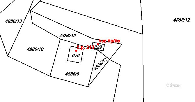 Štítná nad Vláří-Popov 38884445 na parcele st. 829 v KÚ Štítná nad Vláří, Katastrální mapa