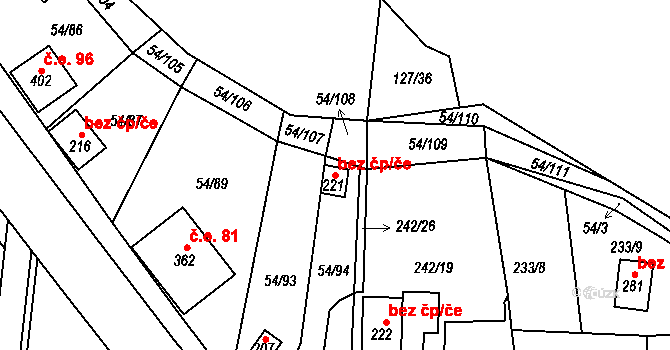 Srbice 39138445 na parcele st. 221 v KÚ Srbice, Katastrální mapa