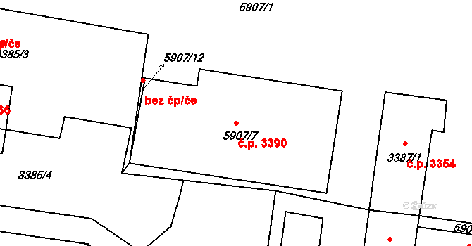 Česká Lípa 3390 na parcele st. 5907/7 v KÚ Česká Lípa, Katastrální mapa