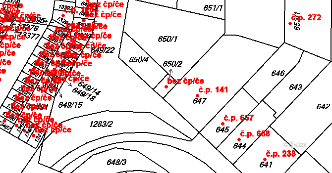 Plzeň 42835445 na parcele st. 650/2 v KÚ Božkov, Katastrální mapa