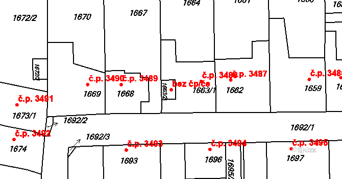 Chomutov 43014445 na parcele st. 1663/2 v KÚ Chomutov II, Katastrální mapa