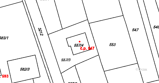 Píšť 547 na parcele st. 557/4 v KÚ Píšť, Katastrální mapa