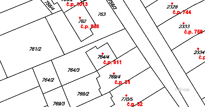 Nivnice 911 na parcele st. 764/4 v KÚ Nivnice, Katastrální mapa