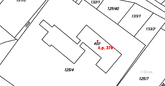 Traplice 376 na parcele st. 402 v KÚ Traplice, Katastrální mapa