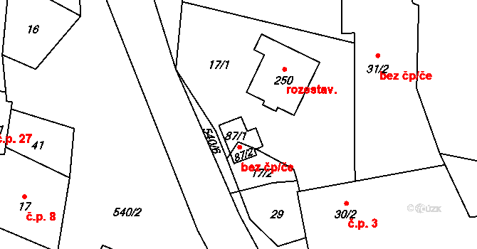 Chocerady 49165445 na parcele st. 87/1 v KÚ Samechov, Katastrální mapa