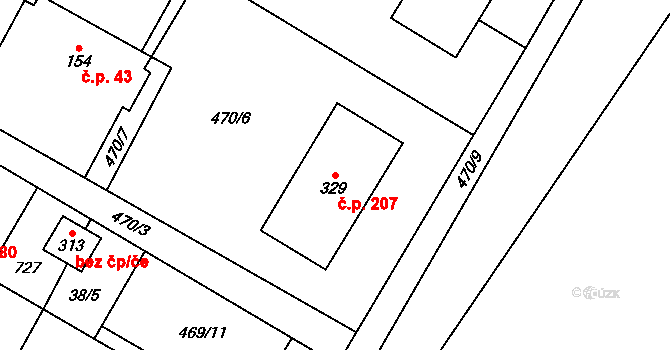 Chroustovice 207 na parcele st. 329 v KÚ Chroustovice, Katastrální mapa