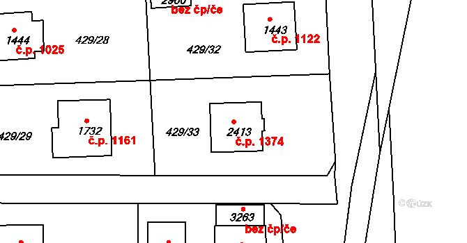 Milevsko 1374 na parcele st. 2413 v KÚ Milevsko, Katastrální mapa