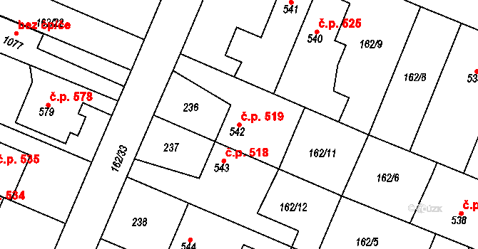 Lobeček 519, Kralupy nad Vltavou na parcele st. 542 v KÚ Lobeček, Katastrální mapa