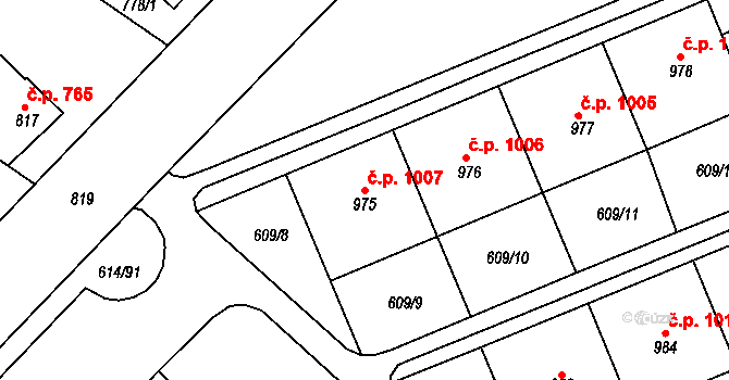 Neratovice 1007 na parcele st. 975 v KÚ Neratovice, Katastrální mapa
