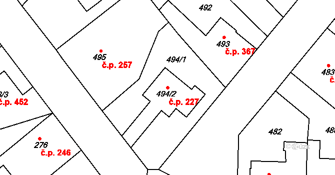 Jakubské Předměstí 227, Jaroměř na parcele st. 494/2 v KÚ Jaroměř, Katastrální mapa