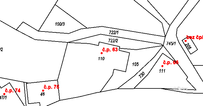 Crhov 63, Štíty na parcele st. 110 v KÚ Crhov, Katastrální mapa