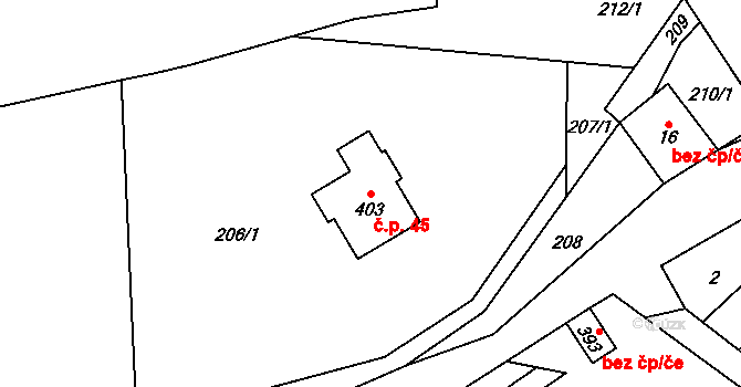 Smolná 45, Bělá u Jevíčka na parcele st. 403 v KÚ Smolná u Jevíčka, Katastrální mapa