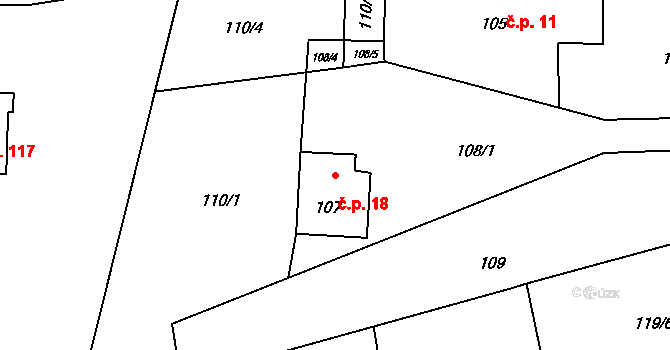 Bludovice 18, Nový Jičín na parcele st. 107 v KÚ Bludovice u Nového Jičína, Katastrální mapa