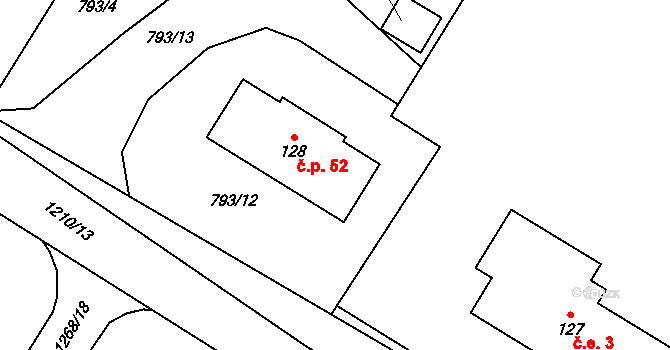 Těšovice 52 na parcele st. 128 v KÚ Těšovice u Prachatic, Katastrální mapa