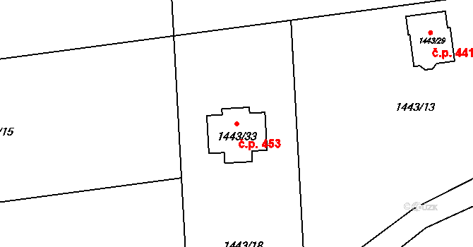 Hnojník 453 na parcele st. 1443/33 v KÚ Hnojník, Katastrální mapa