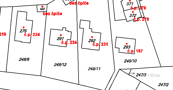 Besednice 231 na parcele st. 292 v KÚ Besednice, Katastrální mapa
