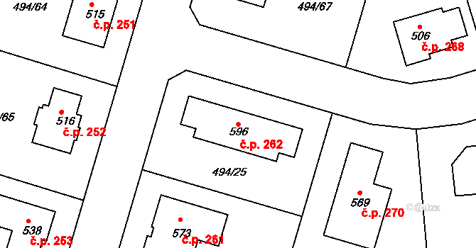 Sedlčánky 262, Čelákovice na parcele st. 596 v KÚ Sedlčánky, Katastrální mapa