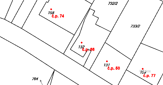 Vilémov 66, Humpolec na parcele st. 132 v KÚ Vilémov u Humpolce, Katastrální mapa