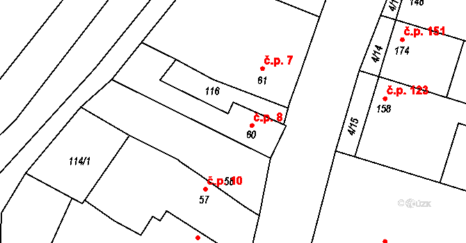 Hřivice 8 na parcele st. 60 v KÚ Hřivice, Katastrální mapa