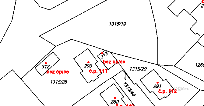 Příkazy 91256445 na parcele st. 313 v KÚ Hynkov, Katastrální mapa
