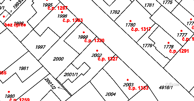 Louny 1327 na parcele st. 2002 v KÚ Louny, Katastrální mapa