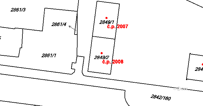 Louny 2008 na parcele st. 2849/2 v KÚ Louny, Katastrální mapa