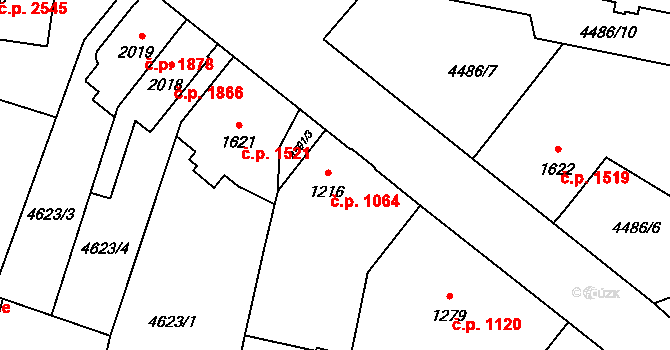 Žatec 1064 na parcele st. 1216 v KÚ Žatec, Katastrální mapa