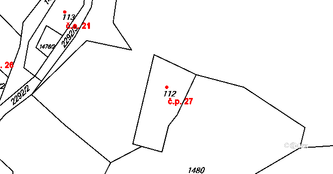 Moravany 27, Řehlovice na parcele st. 112 v KÚ Moravany u Dubic, Katastrální mapa