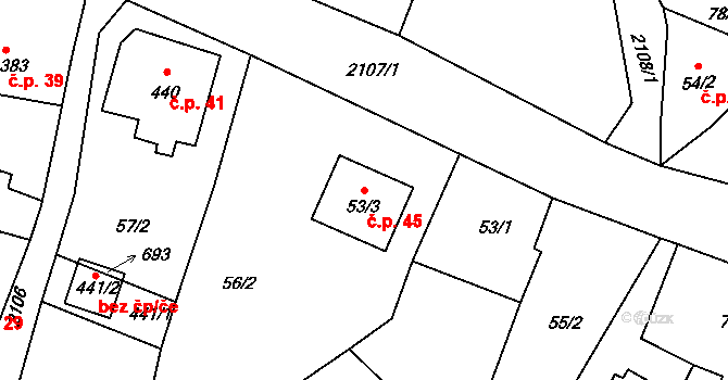 Kateřina 45, Dolní Podluží na parcele st. 53/3 v KÚ Dolní Podluží, Katastrální mapa